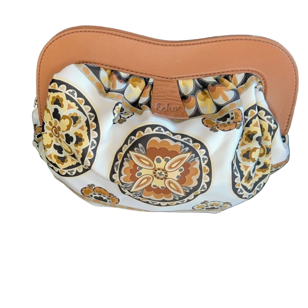 Echo creations Vintage Collection Print Fabric trimmed w/ Leather Clutch